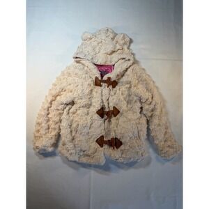 Cutie Patootie Cream Plush Girls Hooded Dress Coat with Teddy Bear Hood 3T